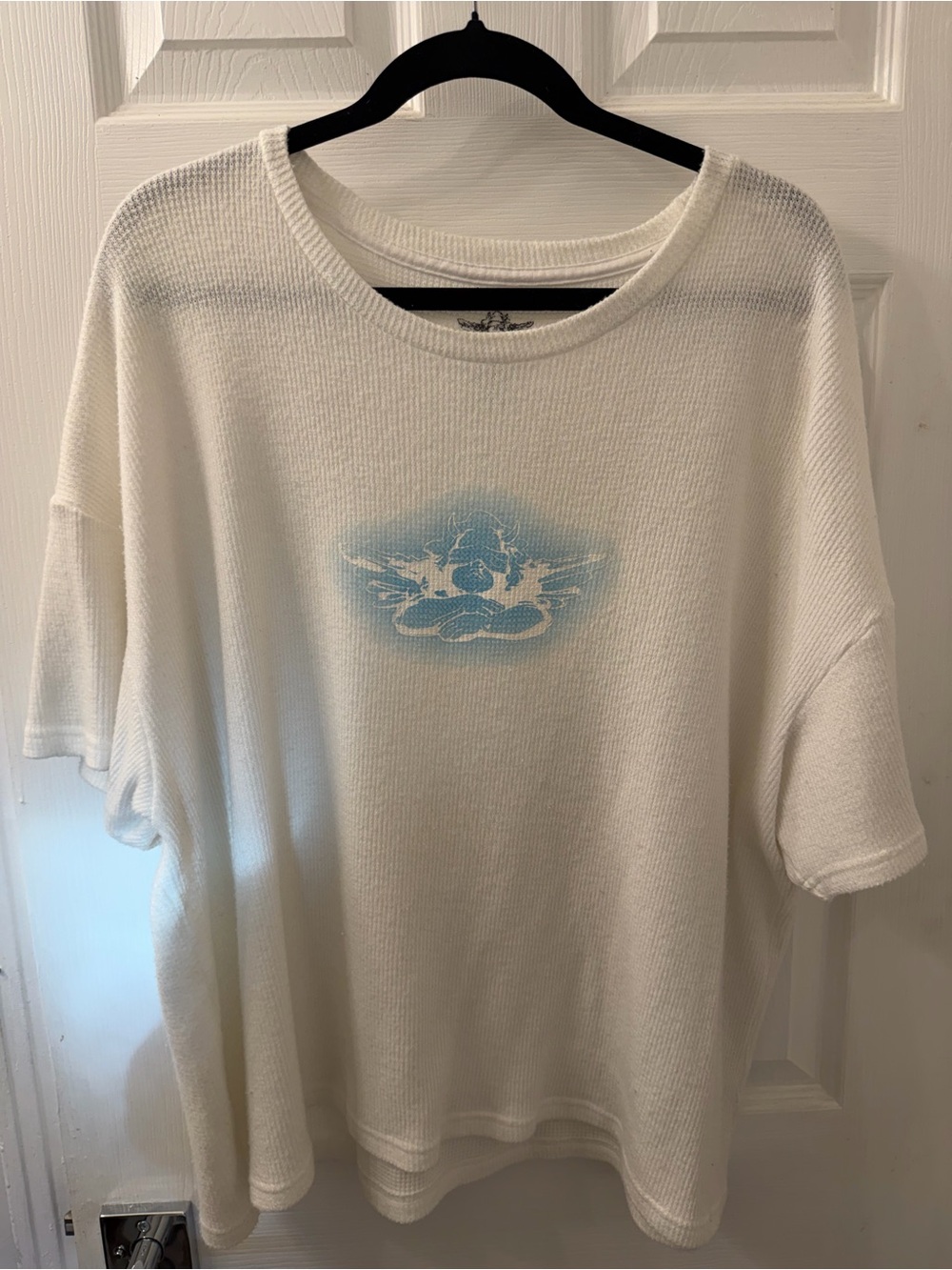White Short Sleeve Tee with Light Blue Graphic